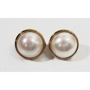 Vintage Majorica 18k Gold Over Sterling Silver Faux Pearl Omega Back Earrings